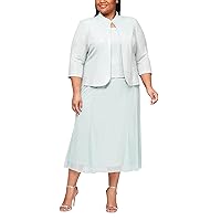 Alex Evenings Women's Size Tea Length Button-Front Jacket Dress, Mint Mandarin, 22 Plus