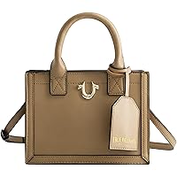 True Religion Tote Bag, Women's Mini Travel Handbag with Adjustable Shoulder Strap and Horseshoe Logo, Taupe