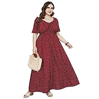 Womens Plus Size Dresses Summer Polka Dot Tie Front Shirred Waist Maxi Dress (Size : X-Large)