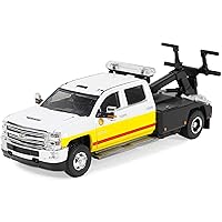 2017 Chevy Silverado HD 3500 Dually Wrecker Tow Truck White with Red and Yellow Stripes Dually Drivers Series 14 1/64 Diecast Model Car by Greenlight 46140C