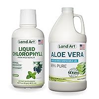 Land Art Pure Aloe Vera Drinkable Gel Unflavored 64 fl oz + Liquid Chlorophyll Mint Flavored 16 fl oz