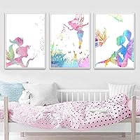 Watercolor Fairy Art Fairy Posters for Girls Room Fairy Garden Canvas Wall Art Butterflies Dragon Flies Flower Bubbles Painting Fairy Magic Wall Art Baby Girl Nursery Art Prints 40x60cmx3 Unframed