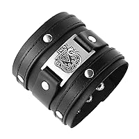 HZMAN Wide Cuff Wrap Gothic Wristband Punk Rock Biker Wide Strap Leather Bracelet