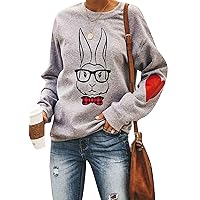 EFOFEI Womens Easter Bunny Sweatshirt Casual Cute Rabbit Tops Oversized Long Sleeve Shirt