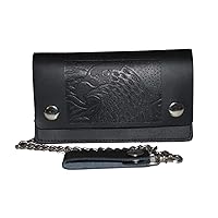 Leatherboss Genuine Leather Men Trifold Eagle Biker Chain Wallet Credit Card Holder for Motorcycle Bikers Truckers