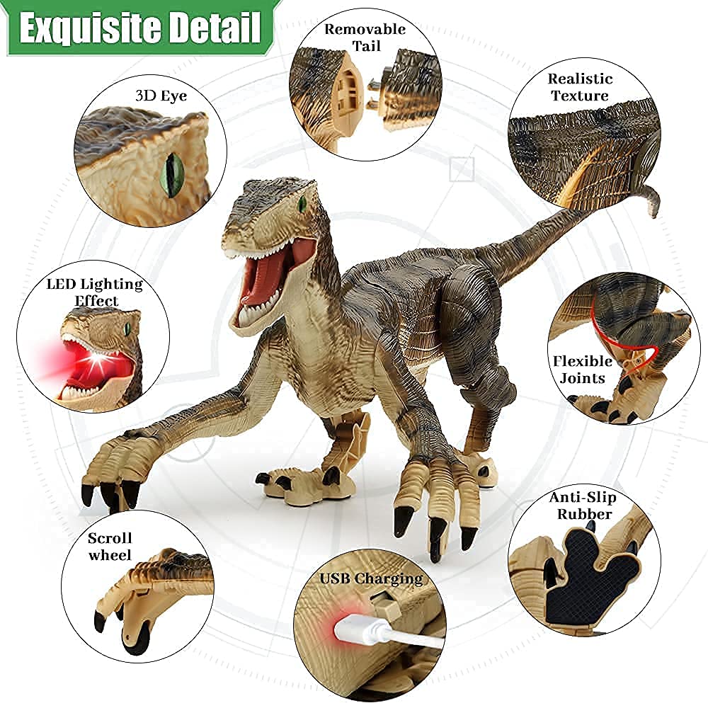 Mini Tudou Remote Control Dinosaur Toys,Electronic Walking Toys with LED Light Up&Realistic Simulation Sounds,2.4Ghz Velociraptor Robot Toys,Best RC Dinosaur Gifts for Boys Kids Age 5 6 7 8 9