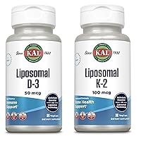 KAL Liposomal Vitamin K2 Plus D3 Supplement Bundle, High Absorption, Liposomal Technology, Vegan Capsules, 30 Servings