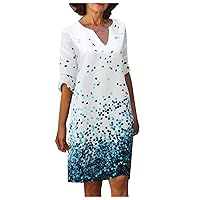Womens Summer Dresses Cotton Linen Dresses for Women 2023 Spring Summer Casual 3/4 Sleeve Midi Sun Dress Beach Dress