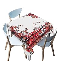 Japanese Pattern Square Tablecloth,40x40 Inch,Stain Wrinkle Resistant Reusable Washable Print Square Table Cover,for Kitchen Camping Birthday Dining Dinner Outdoor (Brown Red)
