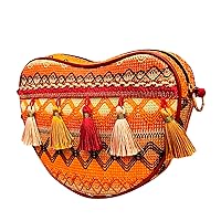 Flower Embroidered Women Handbag Bohemian Peach Heart Tassel Bag Women's Colorful Tribal Ethnic Style Women Shoulder Strap Crossbody Bag Women Purse