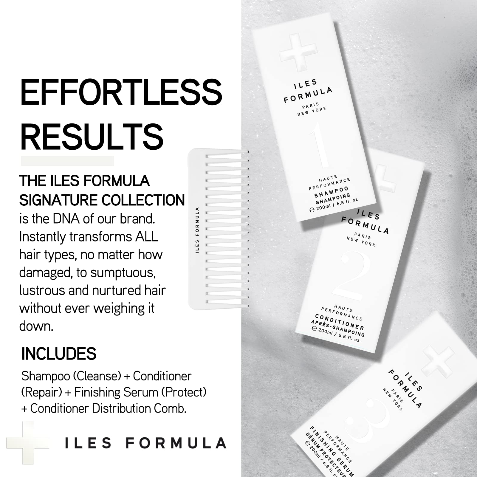 Iles Formula Signature Collection Box: Cleanse, Repair, and Protect All Hair Types, Haute Performance Shampoo + Conditioner + Finishing Serum & Comb, 6.8 Fl Oz (200 ML)
