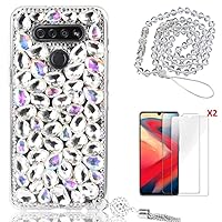 Sparkly Phone Case for Boost Mobile Celero 5G with Glass Screen Protector [2 Pack],Diamonds Handmade Women Shockproof Protective Cover & Crystals Lanyard (AB Tassel)