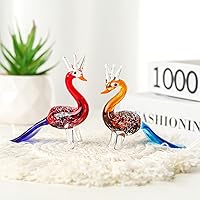 WEISIPU Handmade Art Glass Peacock Figurines - Crystal Peacock Realistic Animal Art Figurine Collection for Home Decor, Collectible Figurines Gift for Women Mothers Day Valentine's Day (Yellow+Red)