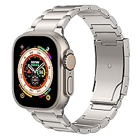 MoKo Titanium Band Compatible with Apple Watch Band 49mm 45mm 44mm 42mm iWatch Ultra2 Ultra SE 2 SE Series 9 8 7 6 5 4 3 2 1, Titanium Replacement Watch Band with Folding Clasp
