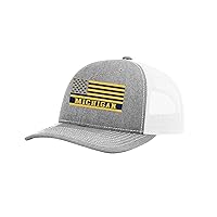 Michigan Football Team Colors American Flag Embroidered Football Team Flag Mesh Back Trucker Hat, Heather Grey/White