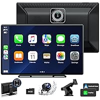 9 Inch Wireless Car Stereo Apple Carplay with 2.5K Dash Cam,1080P Backup Camera,Portable Touch Screen GPS Navigation, Car Audio Receivers with Bluetooth,Android Auto,Mirror Link,AUX/FM