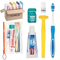 Smilegoods Adult Deluxe Dental Care Kit with Toothbrush, Toothpaste, Floss, Tongue Cleaner and Lip Balm, 72 pack