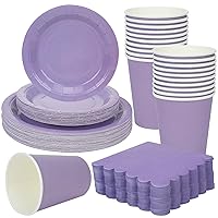 150 Pcs Disposable Paper Party Dinnerware Supplies Set Includes 7'' 9'' Disposable Paper Plates 9oz Paper Cups Scalloped Cocktail Napkins for Baby Shower Birthday Wedding (Light Purple)