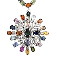 50.97 Carat Natural Multicolor Ceylon Sapphire and Diamond (F-G Color, VS1-VS2 Clarity) 14K White Gold Luxury Necklace for Women Exclusively Handcrafted in USA