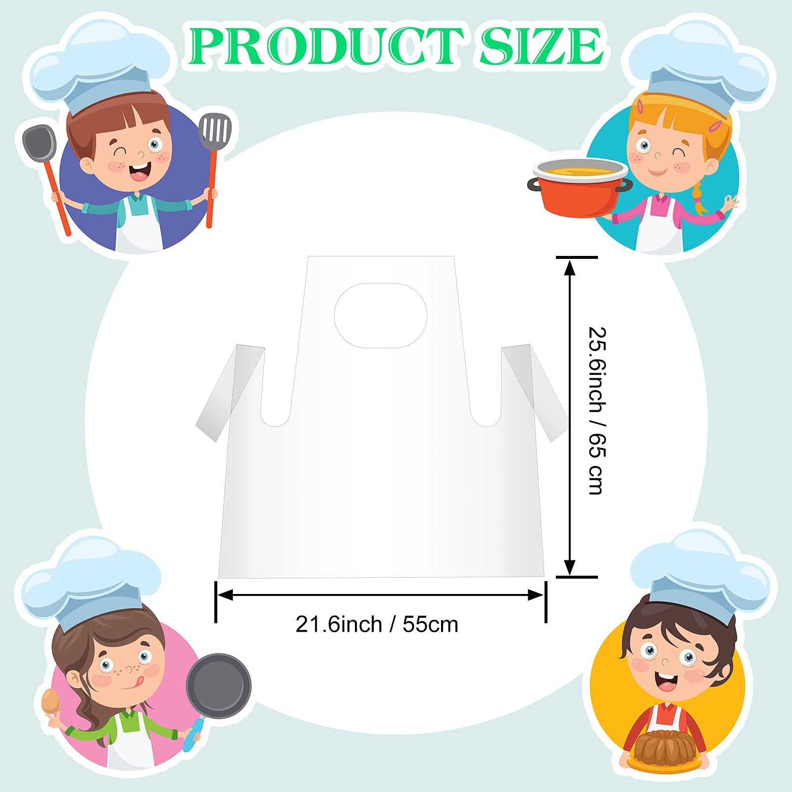 SATINIOR 50 Pieces Disposable Aprons Plastic Aprons for Kids Waterproof Oil Proof Small Clear Polythene Children Cooking Apron for Painting Cooking Eating Teaching DIY Craft Picnic