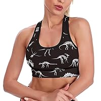 Dinosaur Skeleton in The Dark Fashion Sports Bras for Women Yoga Vest Underwear Crop Tops with Removable Pads Workout