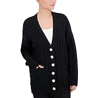 BCBGMAXAZRIA Women's Long Sleeve V Neck Cable Cardigan Sweater