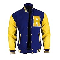 LP-FACON Mens R Logo Blue & Yellow Varsity Letterman Baseball High School College Bomber KJ APa Jacket
