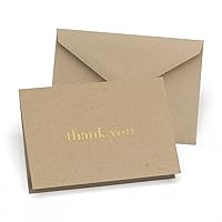 50-Count Kraft Natural and Gold Thank You Note Cards, 4.8 x 3.3-Inches