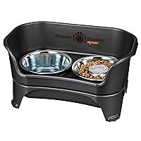 Neater Feeder - Express Model w/Slow Feed Bowl - Mess-Proof Dog Bowls (M/L, Black) Made in USA – Elevated, No Spill, Non-Tip, Non-Slip, Raised Stainless Steel Food/Water Pet Bowls Aid Digestion
