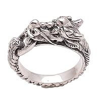 NOVICA Artisan Handmade Men's .925 Sterling Silver Ring Band Indonesia Animal Themed Power Dragon 'Flying Dragon'