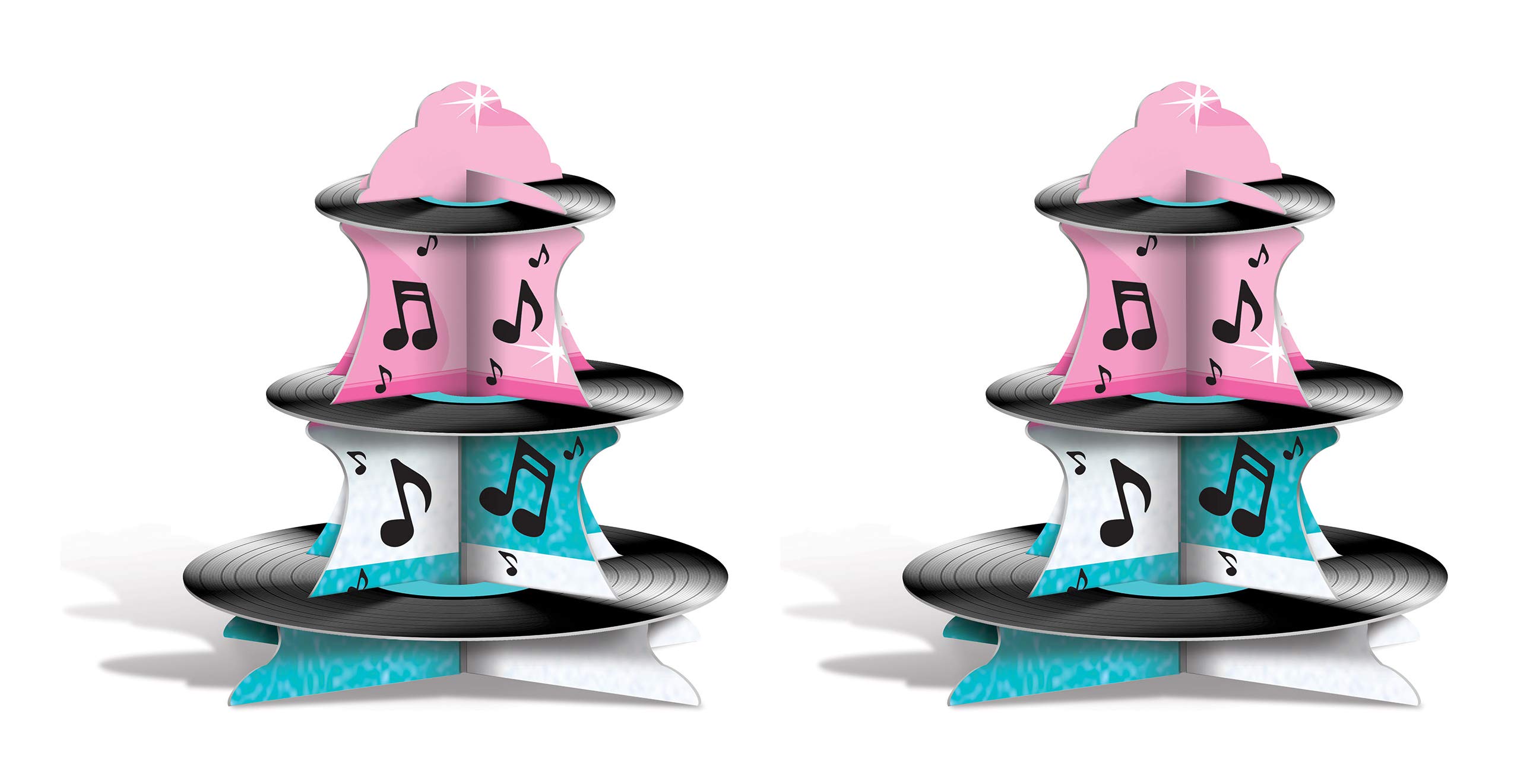 Beistle , 2 Piece Rock and Roll Record Cupcake Stand, 13.5