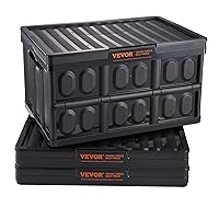 VEVOR 45L Collapsible Storage Bins with Lids 3 Packs, Stackable Utility Crates with Handles, Large Folding Containers for Organizing Tools, Snacks, Books, Food, Drinks, Camping & Transport