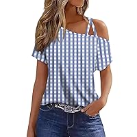 Spring Outfits for Women 2024, Fashion Gradient Tops Sexy Off Shoulder Short Sleeved Crew Neck T-Shirt Solid Color Blouse