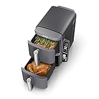 Ninja SL401 DoubleStack XL 2-Basket Air Fryer, DoubleStack Technology Cooks 4 Foods at Once, Compact Design, 10 QT, 6-in-1, Smart Finish & Match Cook, Air Fry, Broil, Bake, Easy Meals, Easy Clean,Grey