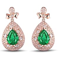 14K/18k White Yellow Rose Gold Natural Emerald Diamond Drop Dangle Earrings Wedding for Women