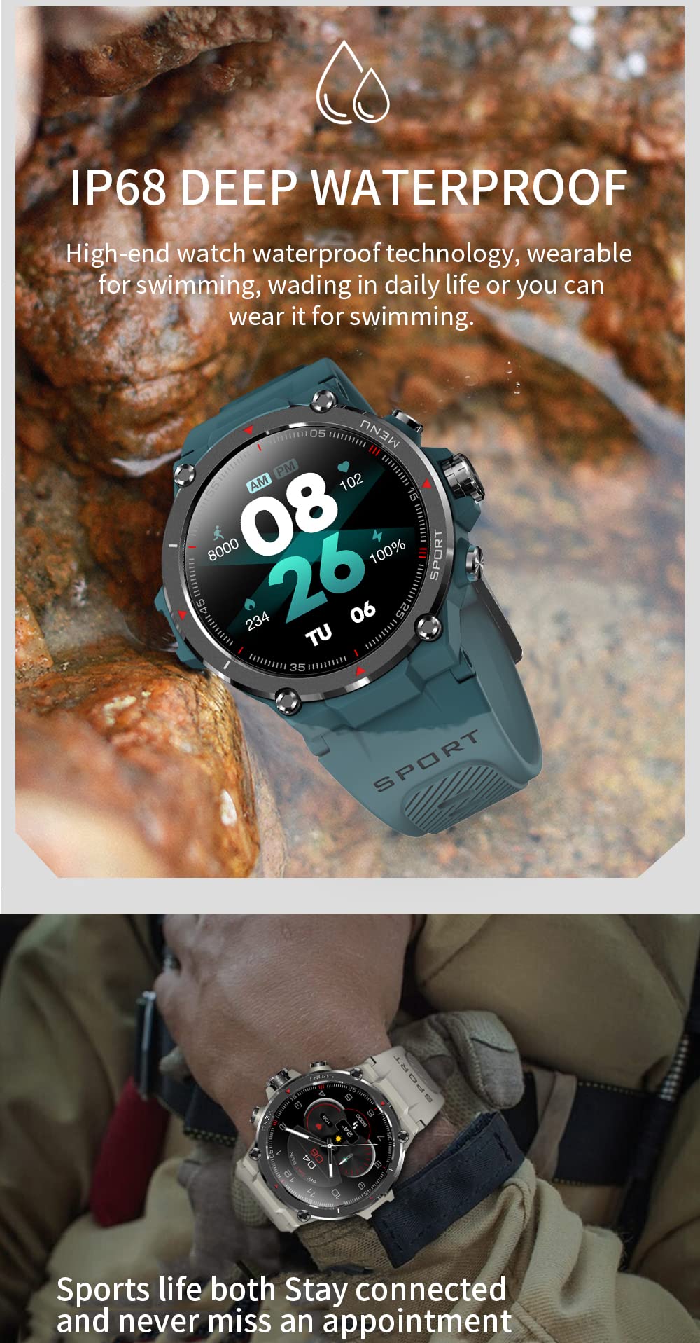 HANDA Sm Watch for Men Women, GPS Fitness Tracker Smwatch with AMOLED Screen He Rate Blood Oxygen Sleep Monitor Pedometer Bluetooth Call IP68 Waterproof Activity (Green), 1.3''