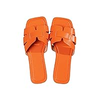 COZYEASE Women's H Band Flat Sandals Cut Out Square Open Toe Summer Casual Slip On Slide Sandals