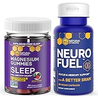 Magnesium Citrate Gummies 30ct with Neurofuel Nootropics Brain Focus Support Supplement 45 ct by Natual Stacks