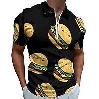 Cartoon Hamburger Mens Polo Shirts Quick Dry Short Sleeve Zippered Workout T Shirt Tee Top