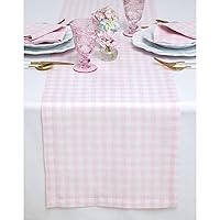Solino Home Linen Gingham Table Runner 120 inches Long – 100% Pure Linen Gingham Check 14 x 120 Inch Extra Long Table Runner, Marshmellow Pink – Dining Table Runner for Spring, Summer