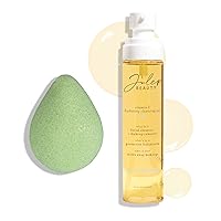Julep Vitamin E Hydrating Cleansing Oil and Makeup Remover - Face Wash for Normal to Dry Sensitive Skin - 3.5 Fl Oz - Rosehip and Olive Oil Face Cleanser + Konjac Green Tea Sponge