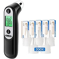 Ear Thermometer for Kids, Adults and Babies (Black)+ 200X Ear Thermometer Probe Covers, Compatible for All Braun Thermometer and 109 Ear Thermometers