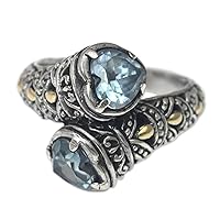 NOVICA Artisan Handmade Blue Topaz 18k Gold Accent Cocktail Ring on .925 Sterling Silver with Plated Indonesia Serenity Airy Heart Birthstone 'Romantic at Heart'