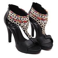 Women and Ladies Beading Embroidery High Heel Sandal Shoe Black