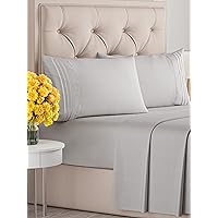 King Size 4 Piece Sheet Set - Comfy Breathable & Cooling Sheets - Hotel Luxury Bed Sheets for Women & Men - Deep Pockets, Easy-Fit, Soft & Wrinkle Free Sheets - Light Grey Oeko-Tex Bed Sheet Set