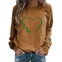 St Patricks Day Sweatshirt Women Four Leaf Clover Graphic Love Heart Print Novelty Shirts Long Sleeve Funny Irish Shirts