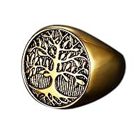 18K Gold Over Solid 925K Tree of Life Ring - Silver Family Crest Ring - Silver Pinky Signet Ring - Mens Tree Jewellery - Vintage Rustic Ring