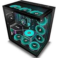 KEDIERS PC Case 7 PWM Cases Fans,ARGB Mid Tower ATX Gaming Computer Case with 3*Tempered Glass,Type-C, USB3.0 * 2,Black,W01-2