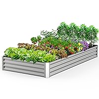 SHAREWIN Raised Garden Kits Outdoor, Metal Raised Garden Bed 8x4x1Ft for Vegetables, Flowers Herbs, Silver.