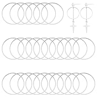 40pcs Earring Hoop for Jewelry Making 40mm Beading Hoop Earrings Earring Finding Hypoallergenic Round Earrings Beading Hoop Bulk Open Bezel Pendant Frame for DIY Crafts Girl Women Gifts(Silver)